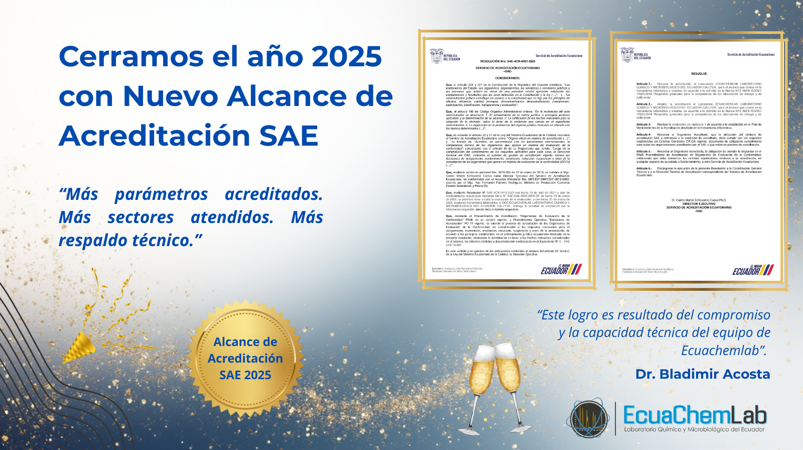 Ecuachemlab cierra el 2025 con un nuevo Alcance de Acreditación SAE